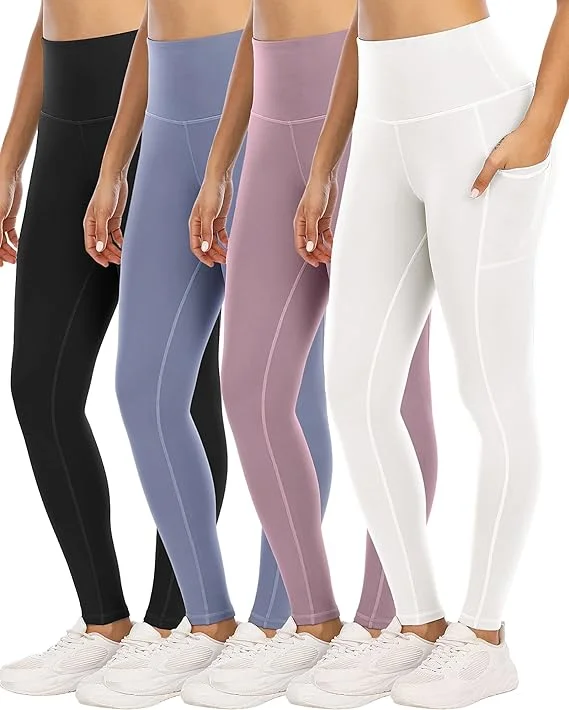 YOUNGCHARM 4 Pack Leggings with Pockets for Women